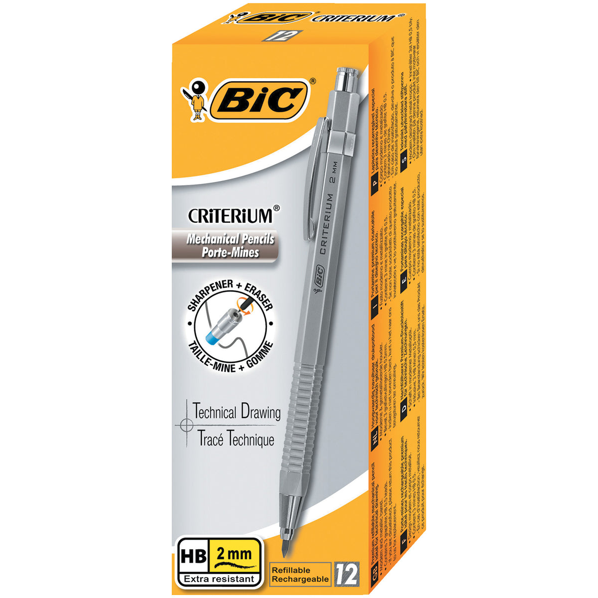 BIC Criterium 2mm HB Print Pencil - Black or White Shank, 1 Blister + 6  Refill Pins HB