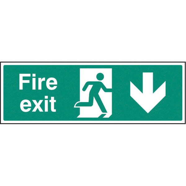 FIRE EXIT SIGNS, Arrow Down - Progress down from here, 450 x 150mm , Each