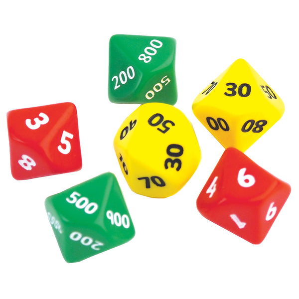 PLACE VALUE DICE, Hundreds, Tens + Units Set, Pack of 6