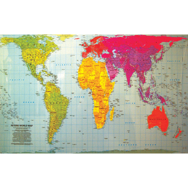 LAMINATED MAPS, Peters Projection Map of the World, 600 x 850mm, Each