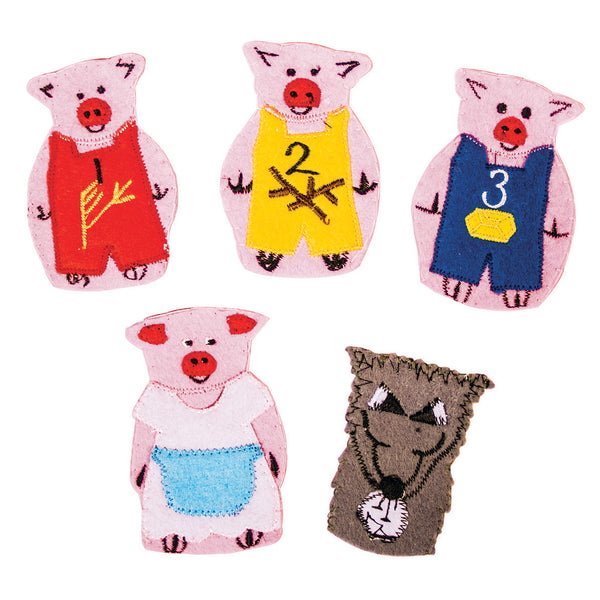 CLOTH FINGER PUPPETS, Three Little Pigs, Set of 5