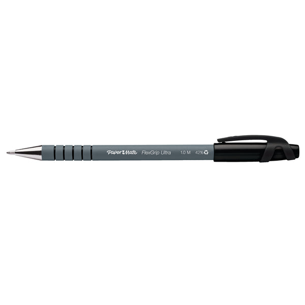 Ballpoint Pens, Paper Mate Flexgrip Ultra, Capped, Black, Pack of 12