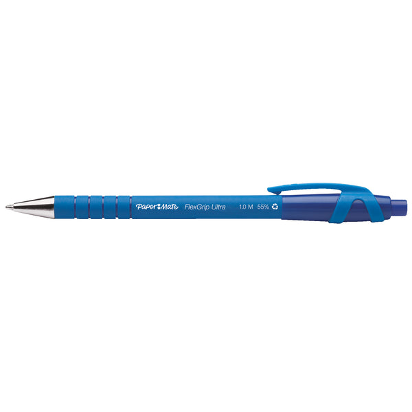 Ballpoint Pens, Paper Mate Flexgrip Ultra, Retractable, Blue, Box of 12