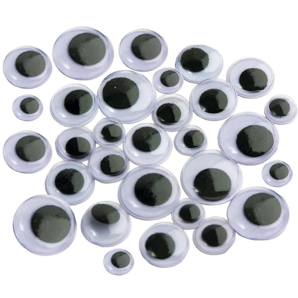 WIGGLY EYES, Assorted Sizes, Black, Mixed Pack of, 100