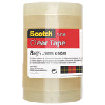 3M SCOTCH CLEAR TAPE, Large Core Rolls, 19mm x 66m, Pack of 8