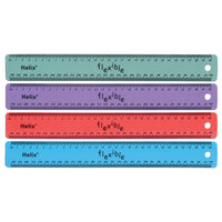 RULERS, PLASTIC, FLEXIBLE PLASTIC RULERS, Metric: cm/mm, 30cm Coloured, Pack of, 10
