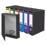 BOX FILES, FOOLSCAP WITH LIDS, Coloured, Black, Box of, 10