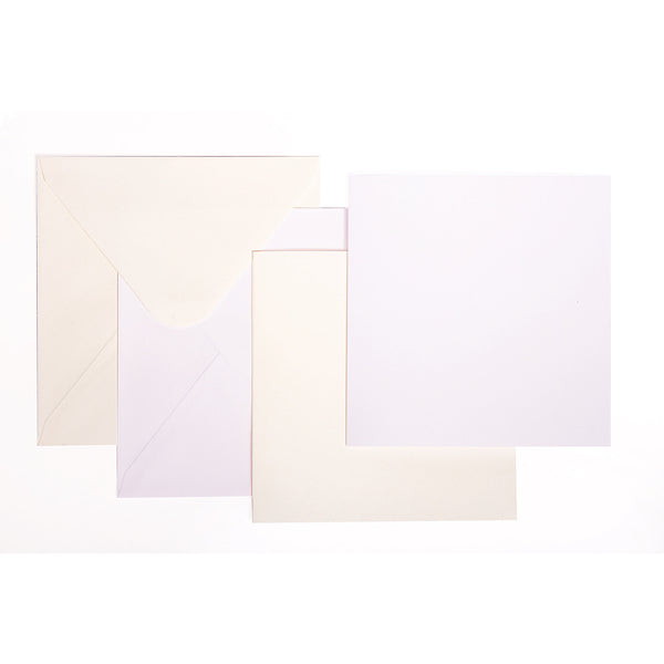 CARD AND ENVELOPE PACKS, CARD AND ENVELOPE PACKS, Square (125 x125mm), WHITE & CREAM CARD & ENVELOPE PACKS, White, Pack of, 50
