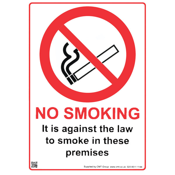 NO SMOKING SIGNS, No Smoking, It is against the law to smoke in these premises, Rigid Plastic, Each