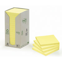 REPOSITIONABLE NOTES, POST-IT® RECYCLED NOTES, POST-IT RECYCLED NOTES, Towers, Canary Yellow, 76 x 76mm, Pack of 16