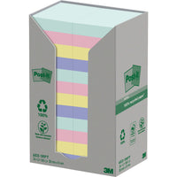 REPOSITIONABLE NOTES, POST-IT® RECYCLED NOTES, POST-IT RECYCLED NOTES, Towers, Rainbow Pastel, 38 x 51mm, Pack of 24