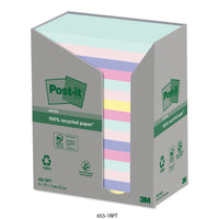 REPOSITIONABLE NOTES, POST-IT® RECYCLED NOTES, POST-IT RECYCLED NOTES, Towers, Rainbow Pastel, 76 x 127mm, Pack of 16