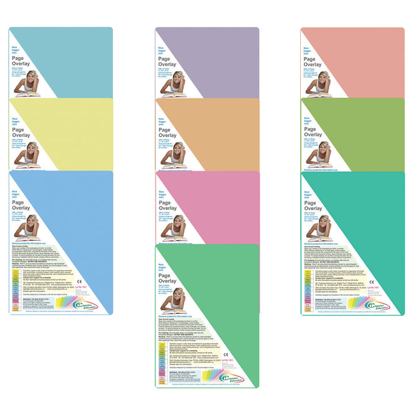 READING AIDS, Tinted Overlay Page, Pack of, 10 sheets