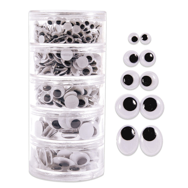 WIGGLY EYES, Assorted Sizes, Black, Plastic Decanting Tube of, 560