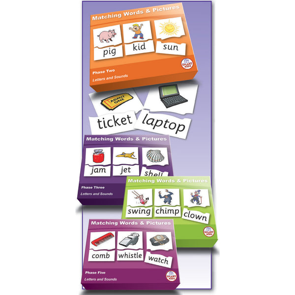 SMART PHONICS, MATCHING WORDS AND PICTURES, Letters and Sounds, Phase 3, Set of 30 puzzles