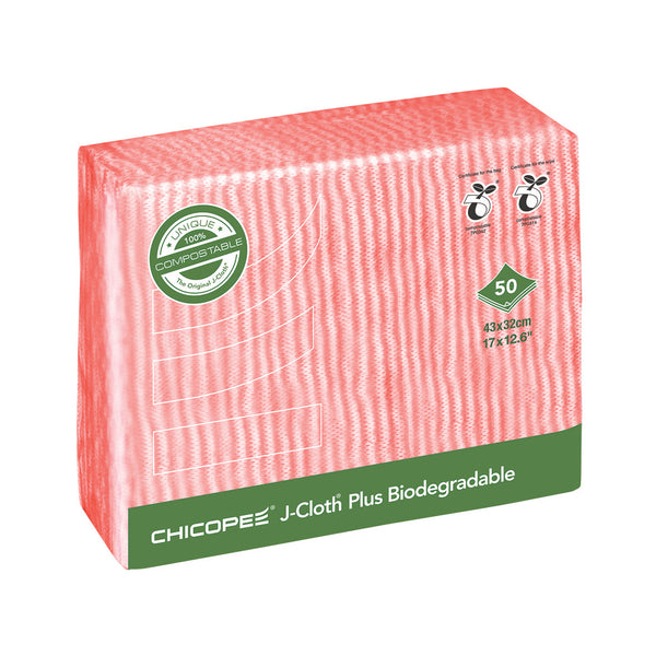 CLOTHS, Chicopee J-Cloth Biodegradable, Red, Pack of 50