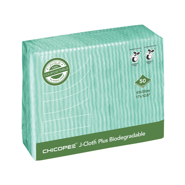 CLOTHS, Chicopee J-Cloth Biodegradable, Green, Pack of 50