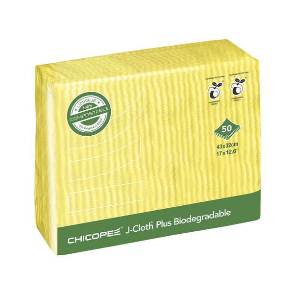 CLOTHS, Chicopee J-Cloth Biodegradable, Yellow, Pack of 50