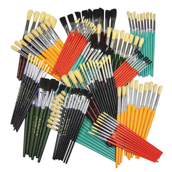 HOG'S HAIR BRUSHES, Round and Flat Brushes, Short Handle, Assorted Sizes, Pack of, 150