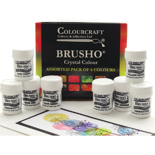 STUDENT WATERCOLOURS, BRUSHO WATERCOLOUR INK POWDER, Starter Pack, Assorted, Pack of 8 x 15g