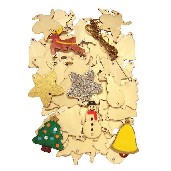 WOODEN DECORATIONS, Pack of 54