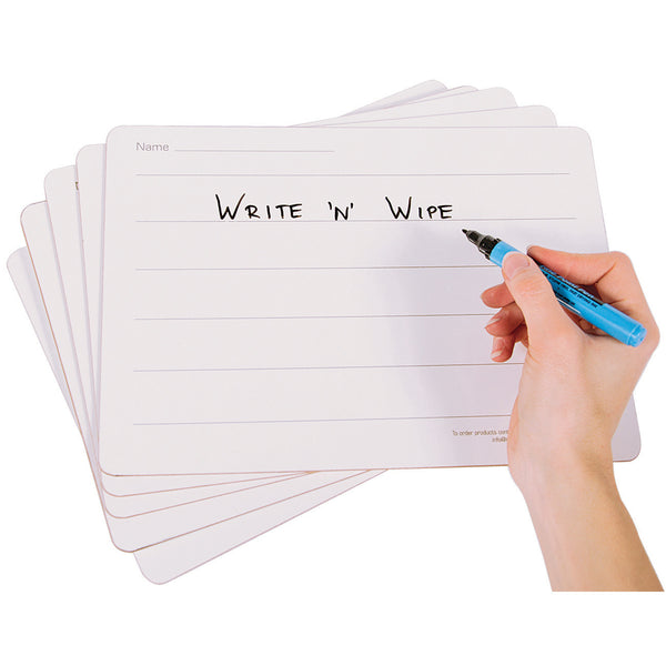 WRITE 'N' WIPE BOARDS, 6 Lines - Rigid, A4, Pack of 5