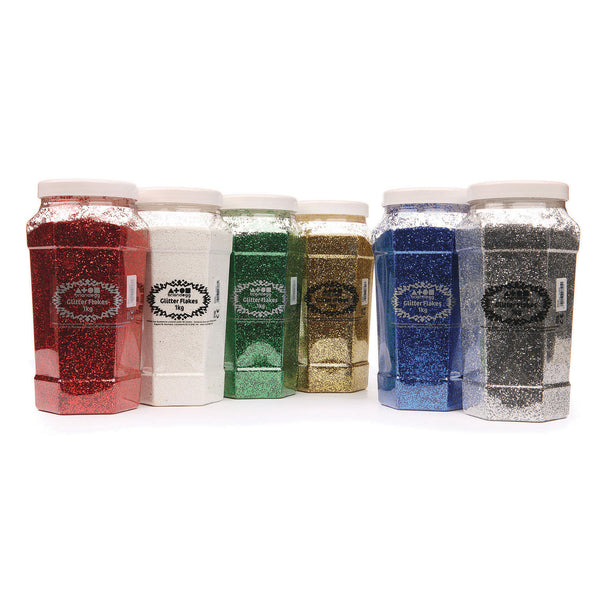 GLITTER TUBS, Assorted Colours, , Pack of 6 Tubs x 1kg