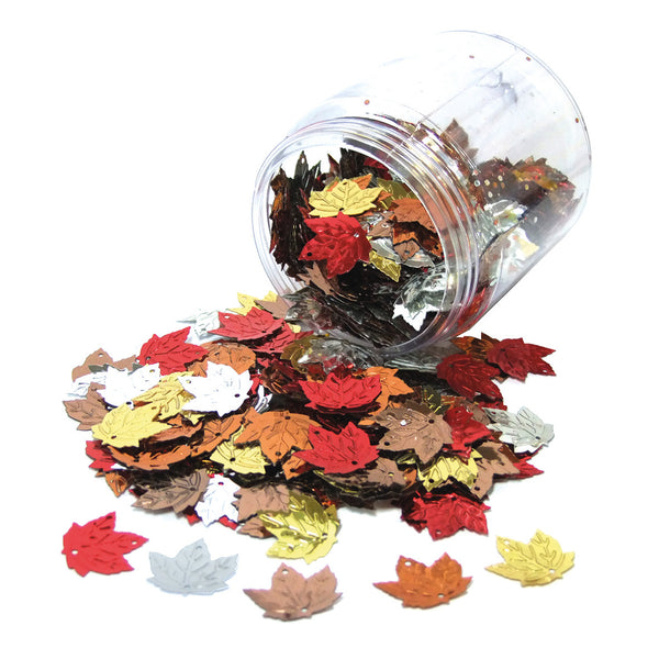 SEQUINS, Assorted Shapes, Colours and Sizes, Leaf Shaped, Tub of, 100g