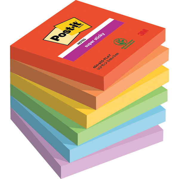 REPOSITIONABLE NOTES, POST-IT SUPER STICKY COLOUR NOTES, Bora Bora, 76 x 76mm, Pack of 6