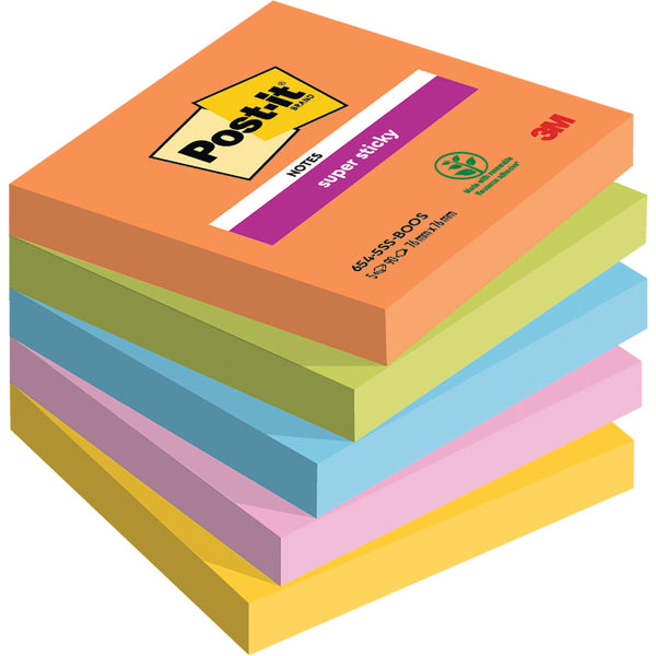 REPOSITIONABLE NOTES, POST-IT SUPER STICKY COLOUR NOTES, Bangkok, 76 x 76mm, Pack of 6