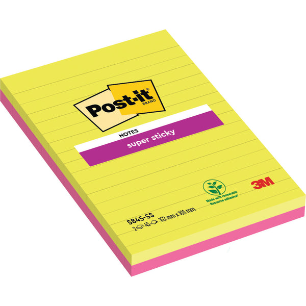 POST-IT SUPER STICKY LARGE FORMAT NOTES, Ultra Colours Lined XXXL, 127 x 203mm, Pack of 4