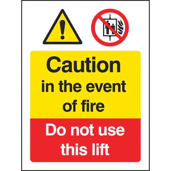 FIRE EQUIPMENT SIGNS, Caution in the event of fire Do not use this lift, 150 x 200mm, Each