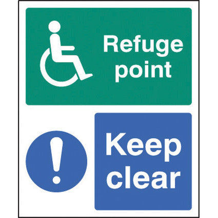 SAFETY SIGNS, Disabled Refuge point Keep clear, 150 x 200mm, Each