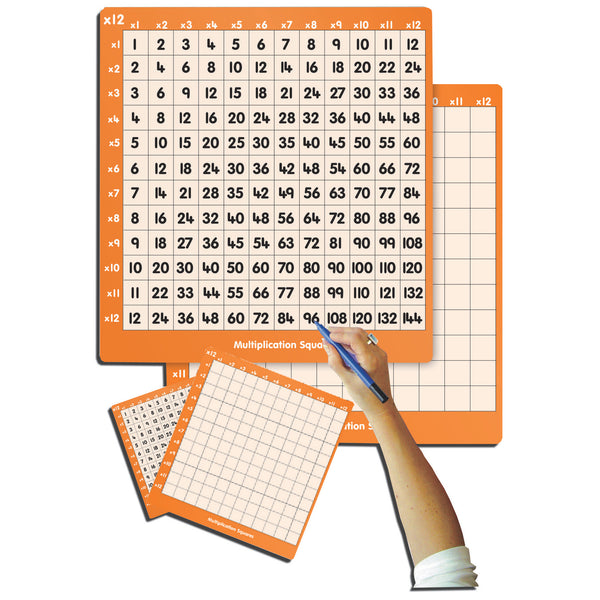 MULTIPLICATION SQUARES, 12 Times Table, Pupil Sized, 170 x 150mm, Pack of 30