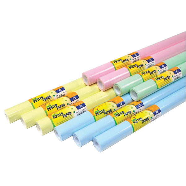 POSTER PAPER ROLLS, Pastels Assorted, 760mm x 10m , Pack of 10 rolls
