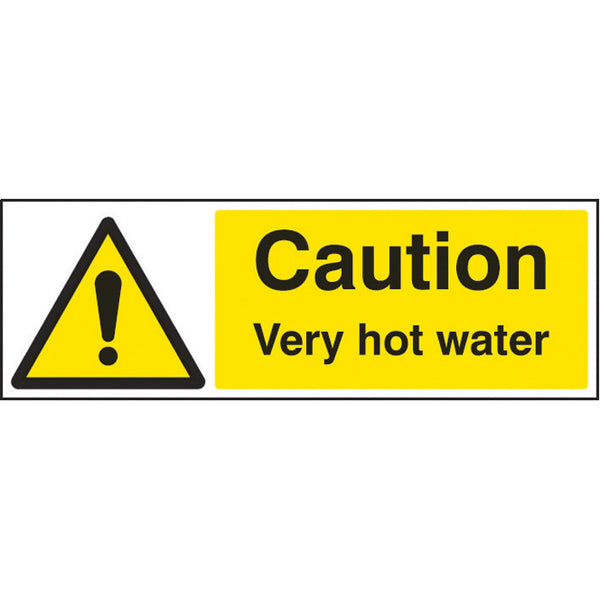 SAFETY SIGNS, Caution Very hot water, 300 x 100mm, Each