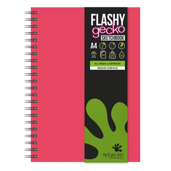 FLASHY GECKO SKETCHBOOKS, Artgecko Flashy Sketchbooks, A4 Red, 40 Sheets, Each