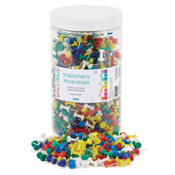 SMARTBUY, PUSH PINS, Assorted colours, Tub of 1000