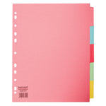 MULTI-PUNCHED TABBED DIVIDERS FOR BINDERS AND FILES, CARD, COLOURED TABS, 5 Positions, Pastel Colours, (A4+) 245 x 297mm, Box of, 50 sets of 5