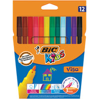 FINE FIBRE TIPPED PENS, BiC Visa Felt Pens, Assorted, Pack of 12