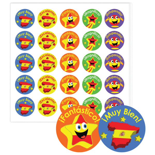 MOTIVATION AND REWARD STICKERS, Spanish, 28mm, Pack of, 125