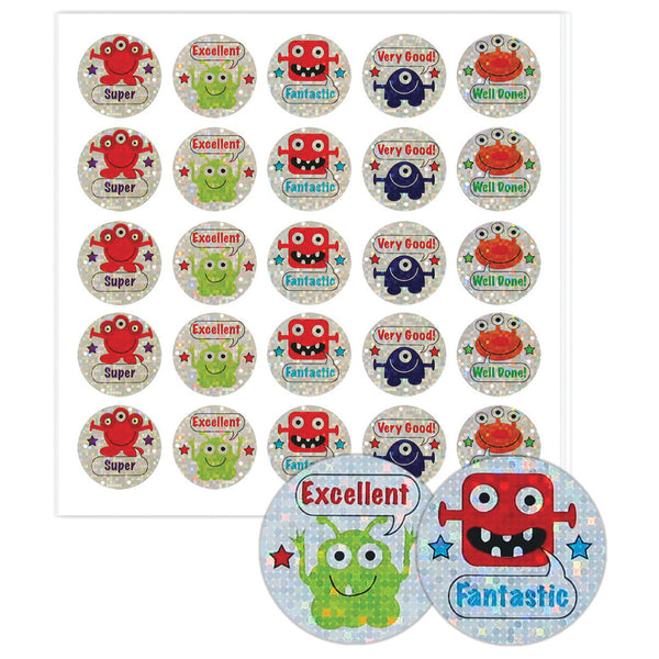 STICKERS, MOTIVATION & REWARD, Monster with Caption, Pack of, 100 stickers