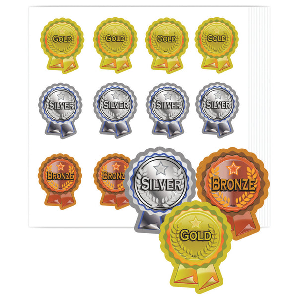 GOLD, SILVER & BRONZE ROSETTE STICKERS, Pack of, 120