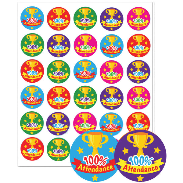 STICKERS, 100% Attendance, Pack of, 75