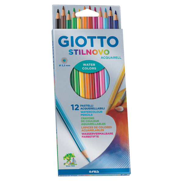 WATER-SOLUBLE COLOURED PENCILS, GIOTTO Stilnovo Acquarell, Assorted Colours, Pack of, 12