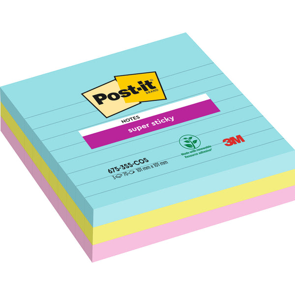 REPOSITIONABLE NOTES, POST-IT SUPER STICKY LARGE FORMAT NOTES, Miami XL, 101 x 101mm, Pack of 3