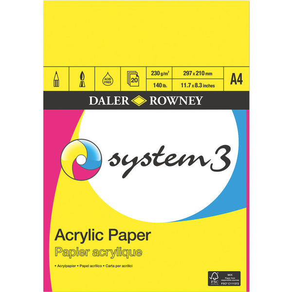 PADS FOR WET MEDIA, Daler-Rowney System 3 Acrylic, A4, Each