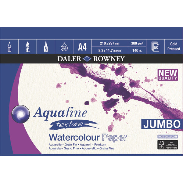 PADS FOR WET MEDIA, Daler-Rowney Aquafine Jumbo Watercolour, A4, Each