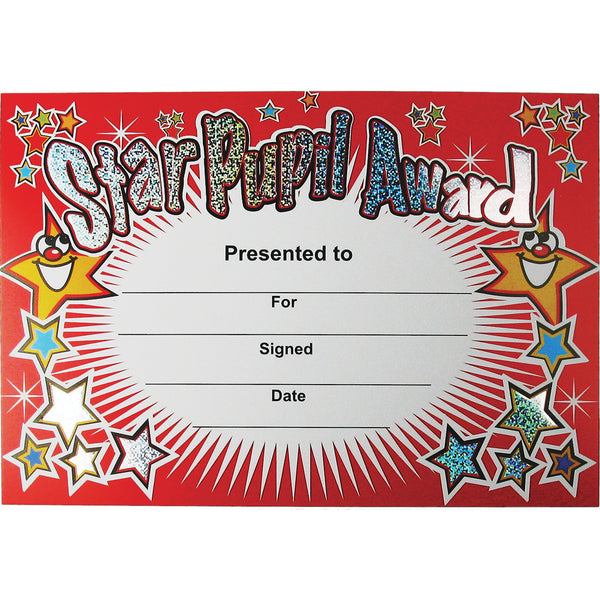 CERTIFICATE CARD, Sparkling Star Pupil Award, Pack of, 20