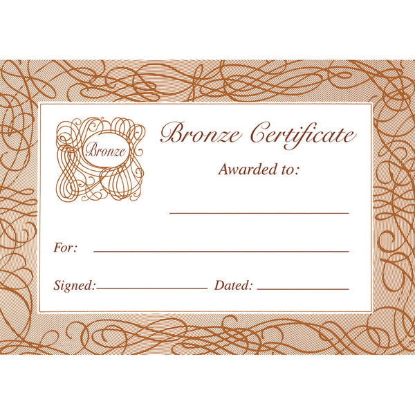 CERTIFICATE CARD, Bronze, A5 Foil Certificates, Pack of, 20